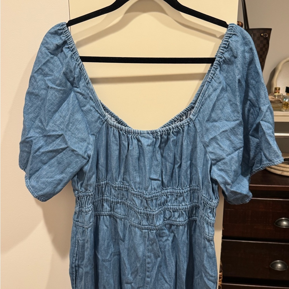 Denim Waist Defined Puff Sleeve Jumpsuit - Picture 4 of 6